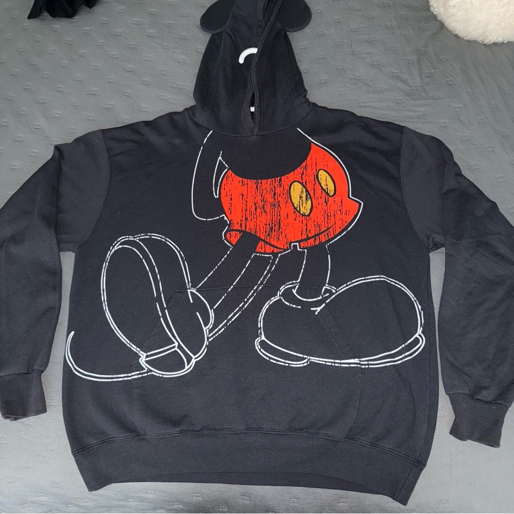 Disney Men's Black and Red Mickey Mouse Sweater Mickey Ears Disneyland Hoodie